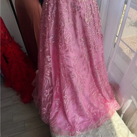 Pink Beaded Corset Dress with Bow Straps - Picture 4 of 7